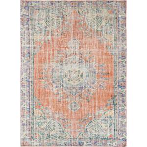 Alfombra de Lana Anudada a Mano de Gran Tamaño, Diseño de Medallón Rojo y Naranja, para Sala de Estar, Pasillo Rectangular, Modelo Pae-2851 - Product Image 1