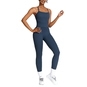 Top Corto Deportivo sin Mangas para Mujer, Transpirable, Ropa de Gimnasio, Sujetador Deportivo Transpirable con Leggings, Conjuntos de Yoga con Logotipo Frontal - Product Image 3