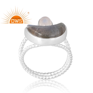 Dernière vente en argent sterling 925 Labradorite naturelle et pierre de lune arc-en-ciel Bague en pierres précieuses Fabricant de bijoux personnalisé - Product Image 1