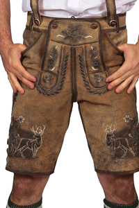 Shorts en cuir de vachette bavarois décontractés pour hommes, automne-hiver, haute qualité, vintage, brodés, taille élastique, respirants - Product Image 4