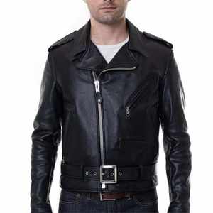 Classic Men's Black Genuine Leather Biker <b>Jacket</b> Slim Fit Motorcycle <b>Punk</b> Style Coat with Belt and Asymmetric Zipper Wholesale - Product Image 1