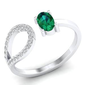 REYES Statement 14K White Gold GRA Certified Moissanite <b>Adjustable</b> <b>Ring</b> Oval Cut 0.5 Carat Emerald Gemstone Fine Jewelry - Product Image 2