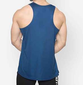 Venta al por mayor de camisetas sin mangas de algodón 100% transpirables informales para hombre de color <span class=keywords><strong>azul</strong></span> vaquero cómodo con diseño de logotipo personalizado OEM - Product Image 6
