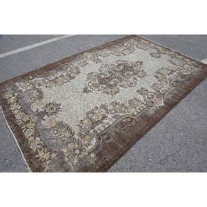 Classic Brown Beige Floral Vintage Turkish <b>Rug</b> Handmade 6 X 9.8ft Wool Patchwork Rectangle Design Latex for <b>Bedroom</b> Hallway - Product Image 2