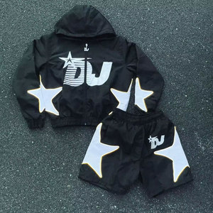 Jersey personalizado ligero 100% algodón polar chándal para hombre en blanco Regular Fit invierno estampado cortavientos pantalones cortos conjunto de dos piezas - Product Image 3