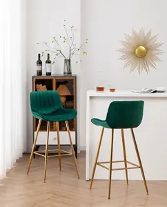 الحديثة نمط واسعة مقعد مكافحة ارتفاع شريط براز الأخضر المخملية بار البراز عالية كرسي للمطبخ كرسي طويل الساق مع الذهبي الساقين