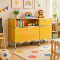 Buffet Modulaire Jaune en Acier avec Cadre Chromé, Meuble de Rangement Bas pour Salon, Console Multimédia
