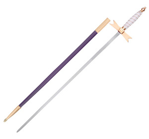 Espada de acero de Damasco forjada a mano con protector de latón dorado y vaina de cuero negro - Product Image 1