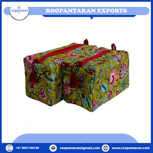 Sac cosmétique organisateur indien bloc de main imprimé coton matelassé avec sac cosmétique en coton rembourré lot de 2 pour le prix de gros - Product Image 2