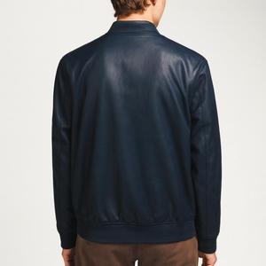 <b>Mens</b> Black Genuine Leather Bomber Jacket with Zipper OEM/ODM Available - Product Image 4