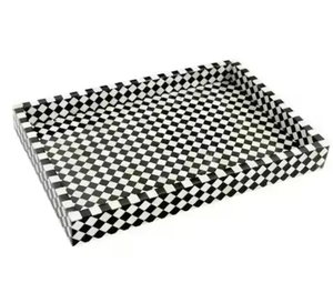 Plateau de service hexagonal en bois naturel incrusté d'os, fait main, de haute qualité, pour la maison, les restaurants, les hôtels - Product Image 2