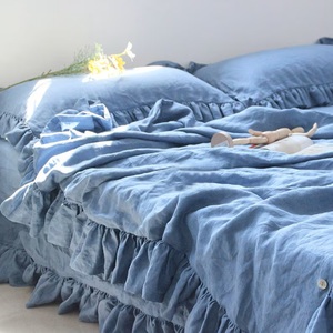 ชุดเครื่องนอนผ้าลินินเก๋ๆผ้าลินินมีระบายดูเวต2ปลอกหมอน200TC ราชินีสำหรับงานแต่งงานบ้านโรงพยาบาลกำหนดเองโรงแรม3ชุด - Product Image 6