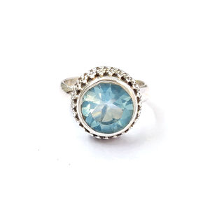 Blue <b>Quartz</b> <b>Ring</b> (5.2 Grams) Gold Plated Fashionable Geometric Design Trendy Inlay Setting with Claw & Bezel Gift for Children - Product Image 1
