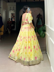 Elegante diseñador de Bollywood para mujer, con estampado Floral Ropa Étnica, conjunto de Georgette Lehenga Choli pesado, fiestas variadas indias - Product Image 6