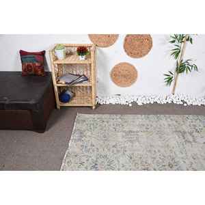 Tapis turc vintage, dimensions 5,5x6,46 pi (167x197 cm), tapis en laine beige patchwork - Product Image 5