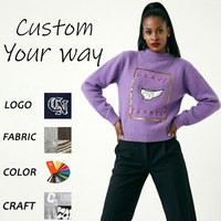 Pull en tricot pour femme personnalisé avec votre logo de marque, motif dessin animé violet lavande « Gravy Please », fabrication OEM/ODM