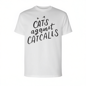 T-shirt a maniche lunghe Cats Against Catcalls, girocollo in cotone unisex, abbigliamento ecologico per attivisti - Product Image 2