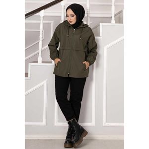 Gabardina con cremallera caqui Casual de doble botonadura con relleno de lana Otoño/Invierno piel vaquera decorada - Product Image 4