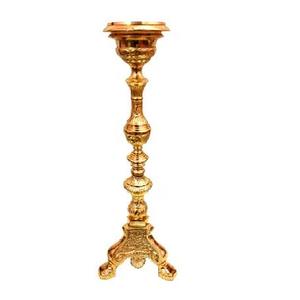 Ornate <b>Gold</b> <b>Candlestick</b> <b>Holder</b> with Rounded Base and Sculpted Stem Polished Metal Candle Stands for Ceremonial & Luxury Decor - Product Image 3