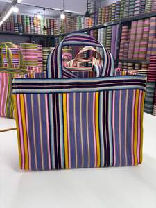 Sacs de courses durables en nylon recyclé rayé avec fermeture éclair, sac fourre-tout écologique fait à la main, réutilisable, en PP tissé, impression offset - Product Image 5