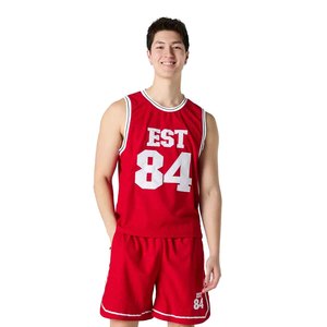 Custom Men Red Basketball Jersey EST 84 Print Sleeveless Tank <b>Top</b> Breathable Polyester Sportswear Adult Regular Fit - Product Image 3