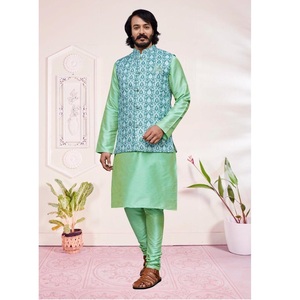 Meilleure qualité 2024 Collection fête de mariage décontracté soie hommes Kurta pyjama imprimé veste indien pakistanais vêtements exportés inde - Product Image 1