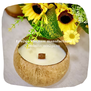 Bol de bougie en coque de noix de coco, naturelle, pour bougie avec Logo Laser gravé gratuit pour décoration et éclairage - Product Image 2