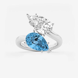 Anillo Toi et Moi con Diamante Cultivado en Laboratorio de 4.00 Quilates, Forma de Pera, Color Azul y Blanco, Oro Blanco de 14k, Certificado IGI, Anillo de Bodas - Product Image 1