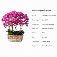 Anggrek Phalaenopsis Buatan yang Dapat Disesuaikan 85cm, Bunga Plastik Tiruan Realistis Buatan Tangan dalam Pot untuk Dekorasi Rumah, Kantor, Hotel