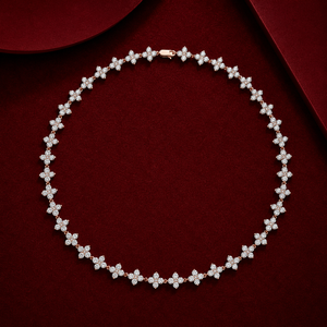 Collier en or 14K 18K avec diamants Moissanite taille ronde en grappe florale DEF VVS, bijoux fins pour mariée, mariage, cadeau d'anniversaire pour femme - Product Image 2
