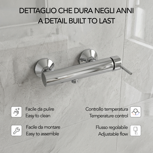 Mezclador de ducha exterior Koricini Fiemme con acabado cromado, moderno juego de ducha de latón para baño con rociador tipo lluvia - Product Image 2