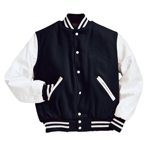 Letterman Varsity Baseball Bomber chaqueta de invierno mangas de cuero genuino chaquetas de cuerpo de lana Opción de colores del equipo negro/blanco - Product Image 1