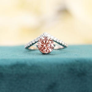 Bague de fiançailles en or massif 14Kt IGI certifiée luxueuse et tendance de style rond avec diamants cultivés en laboratoire Bague cadeau fine pour femme - Product Image 5