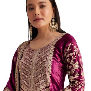 Vestito Palazzo ricamato in velluto rosa Magenta all'ingrosso abbigliamento etnico da donna OEM fornitore di abbigliamento personalizzato per feste - Product Image 2