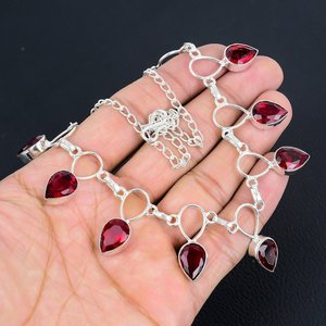 925 <b>Sterling</b> <b>Silver</b> Red Garnet <b>Necklace</b> Handmade Christian Religious Jewelry with Link Chain for Weddings and Gifts - Product Image 4