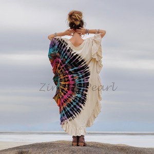 Estilo bohemio Turquía Kaftan Cubrir Túnica larga Cuello redondo Media manga Side Split Mujeres Verano Ocio Vestido Túnicas a granel - Product Image 3