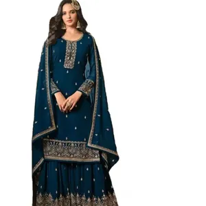 设计师连衣裙乔其纱材料沙拉美丽的重型设计师巴基斯坦萨尔瓦卡梅兹杜帕塔套装价格便宜