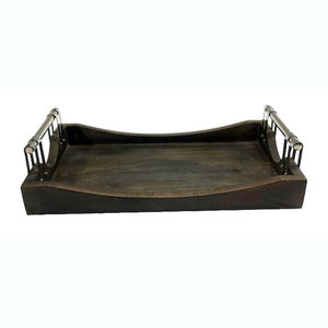 Bandeja de madera con forma de rectángulo hecha a mano en el extranjero del mundo antiguo con mango de metal Calidad estándar para hotel y restaurante - Product Image 3
