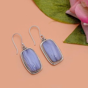 Meilleure qualité bleu dentelle Agate pierres précieuses boucles d'oreilles 925 solide boucles d'oreilles en argent Sterling pour les femmes boucles d'oreilles pendantes bijoux en argent - Product Image 3