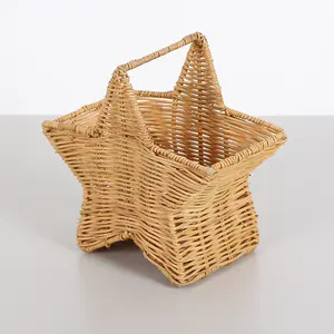 Adorable storage basket natural rattan star shaped basket hand wicker utensils holder rattan arrangement decorative