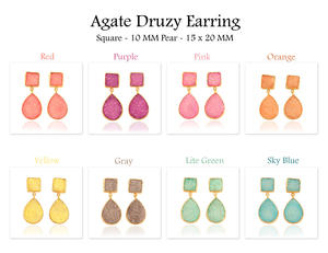 Boucles d'oreilles carrées en forme de poire, Double pierre naturelle, sucre aquatique, Druzy, clou plaqué or, boucles d'oreilles pendantes, cadeau pour elle - Product Image 2