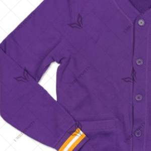 Cárdigan de punto personalizado PRAIRIE VIEW A & M para hombre con logotipo bordado color púrpura con rayas doradas - Product Image 3