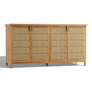 Nordic Style Solid Teak <b>Wood</b> Sideboard Luxury Woven Rattan Panel Storage <b>Cabinet</b> Large Capacity Media Console for Living Room - Product Image 1