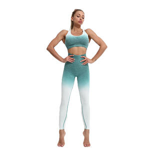 Femmes Sun Fade 2 pièces Yoga ensembles taille haute élastique Leggings femme séchage rapide dos nageur entraînement Fitness soutiens-gorge dames - Product Image 1