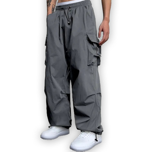 Haute qualité 100% coton hommes décontracté Cargo pantalon ample surdimensionné plat avant avec Hip Hop Style multi-poches pour Streetwear - Product Image 1