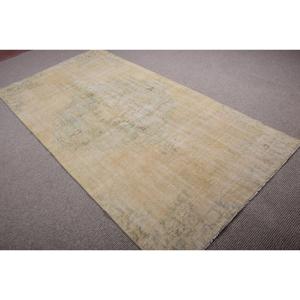 Tapis turc 4x7,8 pieds, tapis vintage, tapis persan en laine jaune et bleu - Product Image 4