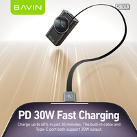 BAVIN Vente en gros PC1121S 10000mah 30W 60CM Câble de rétraction automatique Banque d'alimentation rétractable avec affichage LED