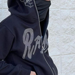 Venta al por mayor de alta calidad de logotipo personalizado de cara completa Zip Hoodies para los hombres de diseño personalizado Zip up ropa de invierno liso teñido Sudadera con capucha en blanco - Product Image 5