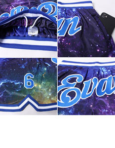 Authentique short de basket-ball 3D blanc royal Design galactique personnalisé fermeture à la taille élastique mi-respirant tricoté broderie décontractée - Product Image 6