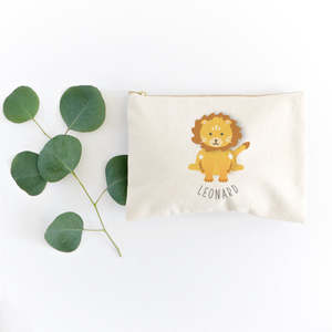 Personalized Name Lion Cotton Canvas Cosmetic Bag Fashion Lady <b>Makeup</b> <b>Case</b> Zipper Closure Blank Cartoon Pattern Customizable - Product Image 3